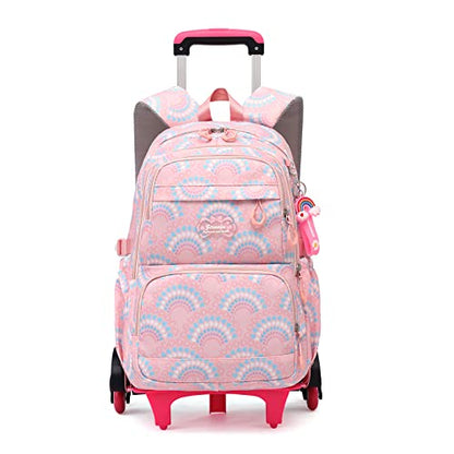 Mfikaryi Girls Rolling Backpack Elementary Student Outdoor Travel Trolley Bag Bookbag with Wheels - color: Pink-6 Wheels