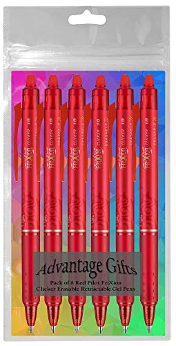 FriXion Clicker Retractable Erasable Gel Pen, Red, Bold Point, 6-pk; Bundle with Plastic Reusable Pouch - color: Red, size: 1 Count (Pack of 6)