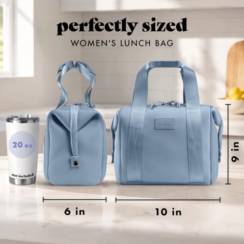 Fit & Fresh Remi Lunch Bag for Women Work – Neoprene Lunch Tote with Containers & Ice Pack, Reusable Meal Prep Lunch Box, Large Capacity, Machine Washable, Slate - color: Blue