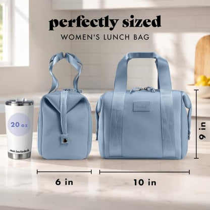 Fit & Fresh Remi Lunch Bag for Women Work – Neoprene Lunch Tote with Containers & Ice Pack, Reusable Meal Prep Lunch Box, Large Capacity, Machine Washable, Slate - color: Blue