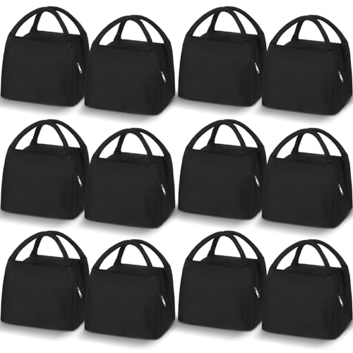 Chunful 12 Pcs Lunch Bags Bulk Reusable Insulated Lunch Box Bags with Aluminum Leakproof Tote for School Students Kids Women Men Children Adult Office Work Employees Travel - color: Black