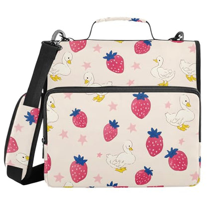 3 Ring Zipper Binder Duck Strawberry Binders Bag with Shoulder Strap 500 Sheets Paper Organizer Trapper Keeper Documents Storage File Folder for School Office - color: A429
