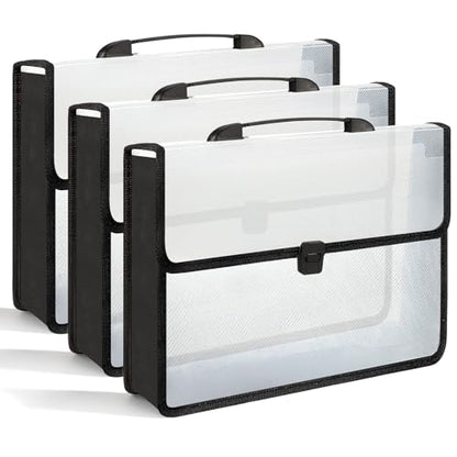 3 Pieces A3 11 x 17 inch Expandable File Folder with Handle Expandable Folders for Documents Snap Closure Black Horizontal Large Clear Organizer Storage for Plots Charts
