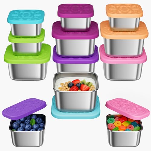 6 Pack 6oz Small Stainless Steel Snack Containers and 6 Pack 2oz Sauce Dip Containers with Silicone Lids, Small Tupperware Containers Lunch Box Accessories - color: Rainbow Spark