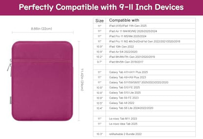 Dadanism 9-11 Inch Tablet Sleeve Bag Carrying Case for iPad (A16) 11th Gen 11", iPad 10th Gen 10.9" Air 5/4, iPad Air/Pro 11", iPad 9/8/7th 10.2", Galaxy Tab A11+ Plus 11"/S9 FE, Tab M11 11", Fuchsia - color: Fuchsia, size: 9-11 inch