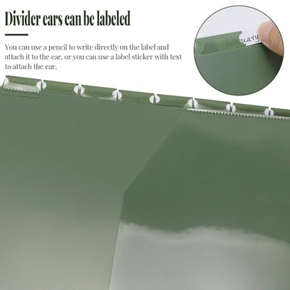 Koqye Binder Dividers with Pockets - 8 Plastic Dividers for 3 Ring Binders - A4 Bividers with Tabs for Planners (Dark Green - 1 Pack)