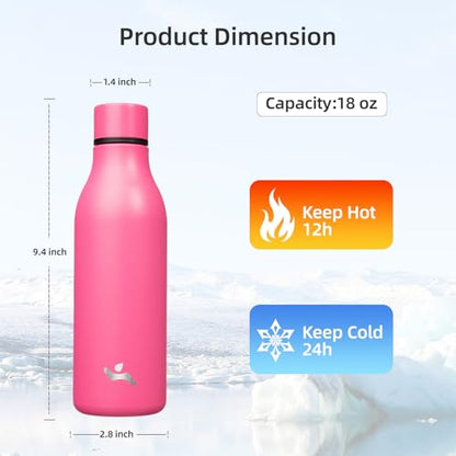 Konokyo Insulated Water Bottle with Strap,18 oz Double Wall Stainless Steel Vacuum Bottles Metal Water Flask,Pink - color: Pink, size: 18 Ounces