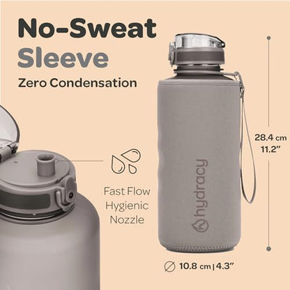 Hydracy 2L Large Water Bottle, 100% BPA Free Tritan Plastic, Leakproof, Zero Condensation, Motivational Timeline, Safe, Non-Toxic, Durable, Smart Design | Leak Proof Gym Bottle with times to drink and no sweat Sleeve - Ideal for Fitness Sports & Outdoors