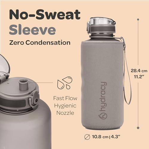 Hydracy 2L Large Water Bottle, 100% BPA Free Tritan Plastic, Leakproof, Zero Condensation, Motivational Timeline, Safe, Non-Toxic, Durable, Smart Design | BPA-Free Tritan, Leakproof Flip-Top Lid,No-Sweat Sleeve,Carry Strap,Daily Intake Tracking for Gym,Sp