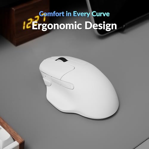Keychron M7 8K Wireless Mouse, 30K DPI Optical Computer Mice, 2.4 GHz/Bluetooth/Wired with Macro Button 66g Lightweight Ergonomic, Up to 140 Hours Worktime for Laptop macOS/Windows - White - color: White, style: 8K Polling Rate