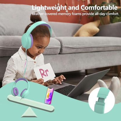Kids Headphones Wired,Wired Headphones for Kids Over Ear with Microphone,85/94dB Volume Limiter Headphone for Kids Boys Girls Teens Children,3.5mm Wired Foldable Headphone for School/Tablet (Green) - color: Green