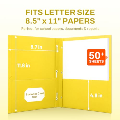 SUNEE 2 Pocket Folders with Prongs (25 Pack, Yellow), Paper Folders with 2 Pockets and 3 Prongs Fit Letter Size Paper, Folders with Prongs for School Office Home Business - color: Yellow