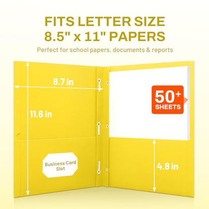 SUNEE 2 Pocket Folders with Prongs (25 Pack, Yellow), Paper Folders with 2 Pockets and 3 Prongs Fit Letter Size Paper, Folders with Prongs for School Office Home Business - color: Yellow
