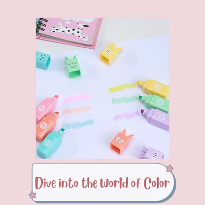 24 PCS Cute Mini Highlighters in 2 Style (Bear & Rabbit), Kawaii Highlighters for Kids & Adults, Small Multi Colored Highlighters Pastel Set