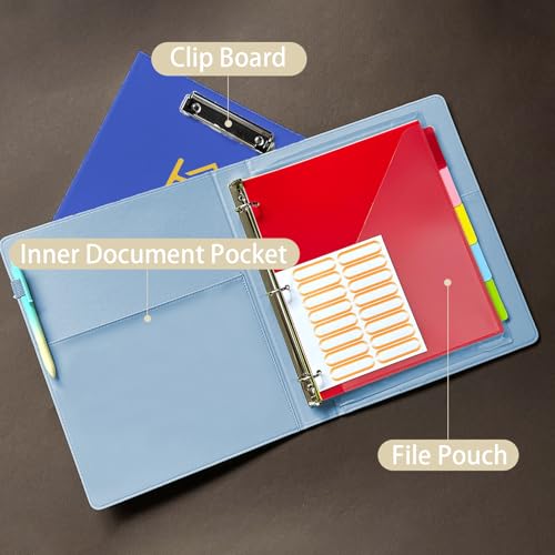 3 Ring Binder 1 Inch, Binders with Clipboard, 5 Dividers with Pockets, and Labels for School and Office (Light Blue, Letter Size) - color: Blue