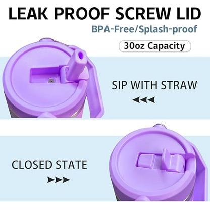 Queen Hero 30 oz Butterfly Tumbler with Handle, Large Insulated Tumbler with Flip & Straw Coffee Mug Cup Stainless Steel Gifts for Women Men Youth - color: Purple