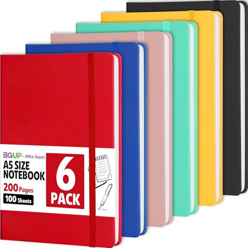 6 Pack Lined Journal Notebook for Work, 200 Pages, Medium 5.5" x 8.3", A5 College Ruled Notebook, 6 Colors, Hardcover Journaling Notebooks for Writing, Note Taking - color: C-6P