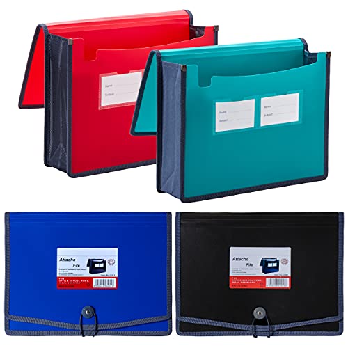 FANWU 4 Pack Plastic Expanding File Wallet Document Organizer with Elastic Cord & Button Closure, Letter Size, 3.5" Expansion, Poly A4 Expandable File Folder for School Office & Home Organization - color: 4-color-rgbb