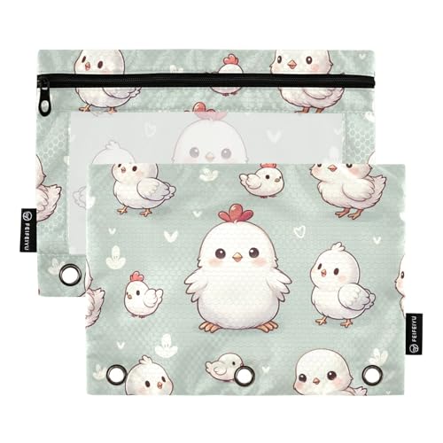 Cute Animal Chicken Farm Pencil Pouch for 3 Ring Binder 2 Pack Zipper Binder Pencil Bag with Clear Window Pencil Case for Office Supplies - color: Multi37