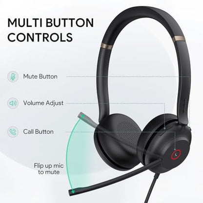 Yealink UH37 Professional USB Headset with Microphone for PC Laptop Noise Cancelling & Volume Control VoIP Skype Online Conference(USB-C/A) - color: Mono, style: UC Optimized