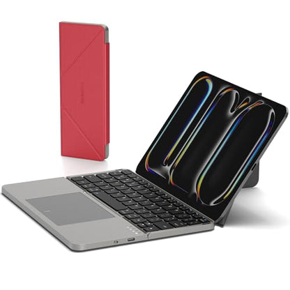 Mircopack Foldable Bluetooth Keyboard with Touchpad and Stand for iPad/iPhone/MacBook,3-Device Ultra Slim PU Leather Magnetic Cover Portable Rechargeable Keyboard for macOS and iOS-Red - color: Red