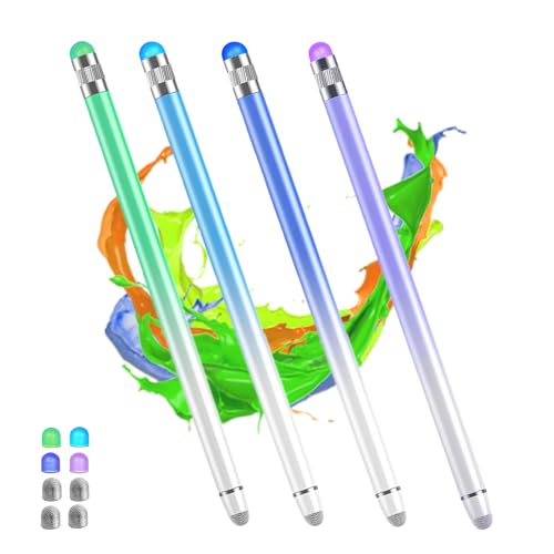 2 in 1 CapacitiveStylus Pens for Touch Screens High Sensitivity & Precision iPad Pen with 8 Extra Tips,Stylus Pen for Nintendo Switch/iPhone/Compatible with All Touch Screen Devices-4 Packs - color: Purple/Dark Blue/Blue/Green