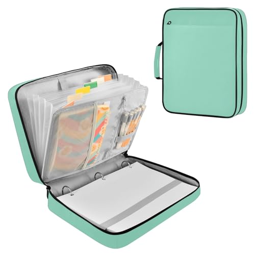 Mint Green Zipper Binder Bag with Handle,1.25 Inch 3 Ring O-Ring 500 Sheet Capacity 6 Tab Expanding File Folder Storage Pockets Binder for School Office Organizer Supplies - color: Multicolored-08