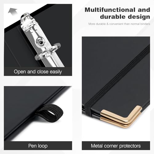 Ospelelf 3 Ring Binder, 1/2 Inch, Cute Letter Size (11" x 8.5") with 5 Tab Dividers, File Folder Labels and Low Profile Clipboards, Black for School and Office - color: Black, size: 1/2in（Letter Size）