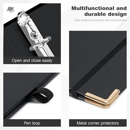 Ospelelf 3 Ring Binder, 1/2 Inch, Cute Letter Size (11" x 8.5") with 5 Tab Dividers, File Folder Labels and Low Profile Clipboards, Black for School and Office - color: Black, size: 1/2in（Letter Size）