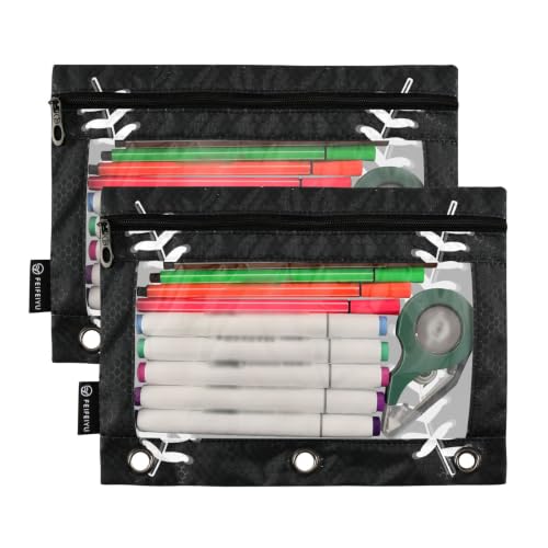 Gredecor 3 Ring Binder Pencil Pouch, Ball Softball Basebal Laces (6) Zippered Pen Case Pouches with Clear Window, 2 Pack Stylish Office & School Supplie - color: Ball Softball Basebal Laces (6)