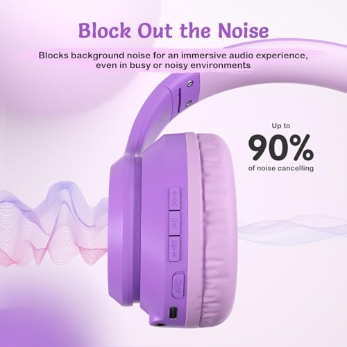 TONOSHARK Kids Bluetooth Headphones with Active Noise Cancelling, Wireless Over-Ear Headphones for Boys Girls, Foldable, Adjustable, 40H Playtime, Mic for School Travel(Purple) - color: Purple