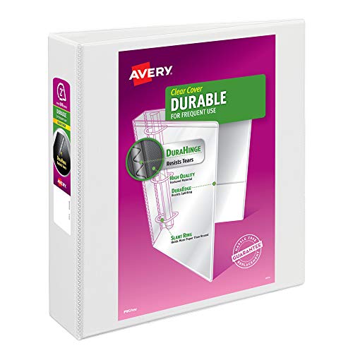 Avery® Durable Clear View 3 Ring Binders, 2 Inch EZD® Rings, 1 White Binder (09501) - size: 2", style: 1 Pack