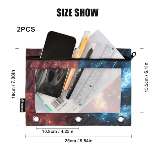 SsangYong Pencil Pouch for 3 Ring Binder 2 Pack Zipper Binder Pencil Bag with Clear Window Pencil Case for Office Supplies - color: Multi70