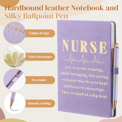 6 Pcs Nurse Gifts Set for Women Men, Rn Appreciation Thank You Gift for Nurses Week Graduation Birthday, 16oz Vacuum Insulated Water Bottle, Makeup Bag, Notebook, Ballpoint Pens(Purple) - color: Purple