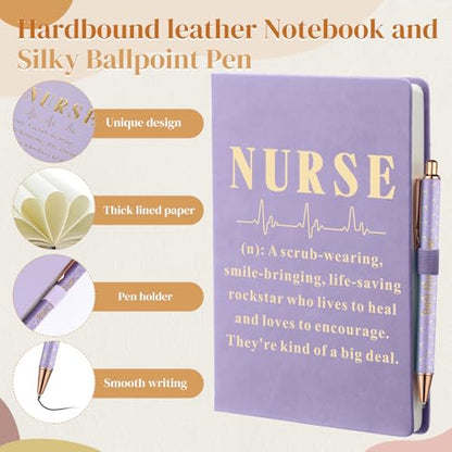 6 Pcs Nurse Gifts Set for Women Men, Rn Appreciation Thank You Gift for Nurses Week Graduation Birthday, 16oz Vacuum Insulated Water Bottle, Makeup Bag, Notebook, Ballpoint Pens(Purple) - color: Purple