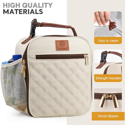 Genteen Kids Lunch Box Insulated Soft Mini Cooler with Bottle Holder, Lightweight Reusable Easy-Clean Lunch bag for Girls, Boys Back to School-Gray - color: Gray/White