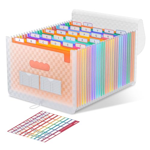 ThinkTex 26 Pockets Expanding File Folders, Accordion File Organizer with Expandable Cover, Monthly Bill Receipt Documents Organizer, A-Z Colorful Tabs, Letter/A4 Size -Orange - color: Orange