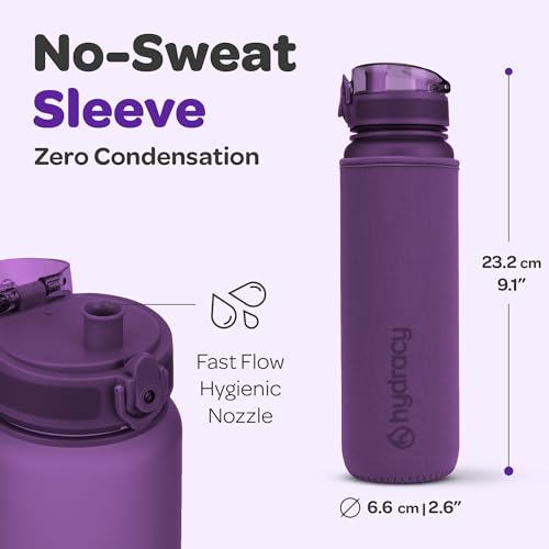 Hydracy Water Bottle with Time Marker - 500 ml 17 oz BPA Free Water Bottle -Leak Proof & No Sweat Gym Bottle with Fruit Infuser Strainer -Ideal Gift for Fitness, Sports & Outdoors - Berry Blue | BPA-Free Tritan, Leakproof Flip-Top Lid,No-Sweat Sleeve,Carr