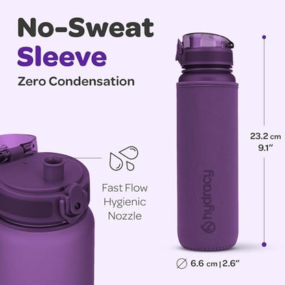 Hydracy Water Bottle with Time Marker - 500 ml 17 oz BPA Free Water Bottle -Leak Proof & No Sweat Gym Bottle with Fruit Infuser Strainer -Ideal Gift for Fitness, Sports & Outdoors - Berry Blue | BPA-Free Tritan, Leakproof Flip-Top Lid,No-Sweat Sleeve,Carr