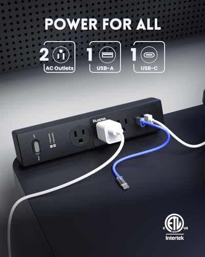 PLUGTUL Desk Clamp Power Strip 6FT, Outlet Station with 3 Outlets, PD 20W Fast Charging, Flat Plug, 14 Gauge, 980J Surge Protector, Black Power Strip with USB C, Fit 1.72" Tabletop Edge - size: 6FT