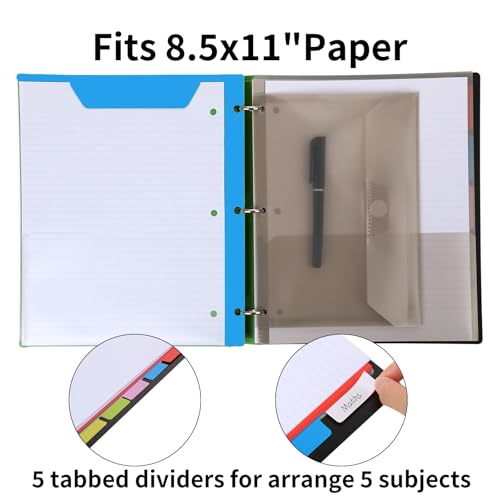Pivotable Refillable Notebook, 1 Inch 3 Ring Notebook Binder, 50 College Ruled Paper, 5 Subject Notebook with Dividers and Folder Pockets, Tabs- Blue - color: Blue, size: 1 PCS