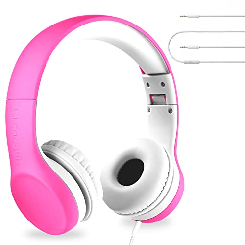 LilGadgets Connect+ Foldable Headphones, Adjustable Fit Soft Touch Padding for Kids with Mic, Volume-Limited & Noise Reduction On-Ear Wired Headset for School with SharePort - Pink, Ages 3-14 - color: Pink