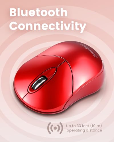 Perixx PERIMICE-802R Bluetooth Wireless Mouse – Compact Portable Design for Windows, macOS, iOS, and Android – 1200 DPI Optical Sensor – Red