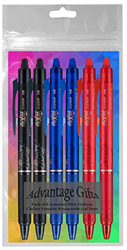 FriXion Clicker Retractable Erasable Gel Pen, Black/Blue/Red Bold Point, 6-pk; Bundle with Plastic Reusable Pouch - color: Black/Blue/Red, size: 1 Count (Pack of 6)