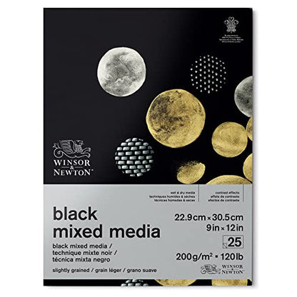 Winsor & Newton Professional Mixed Media Pad, 9" x 12", 25 Sheets, 200gsm, Black - size: 9" x 12", style: Mixed Media Pad - Black