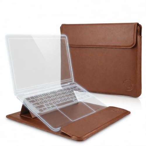 Brown Premium Laptop Sleeve 14-15.6 Inch ONLY MacBook Pro Air 15 Dell XPS HP Envy Lenovo ThinkPad Surface Waterproof PU Leather Stand Mouse Pad Business Not for 11-13 - color: Brown, size: Size Large 14-15.6 inch