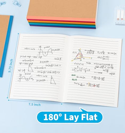 24 Pack Lined Notebook Journals Bulk, 7-1/2" x 9-3/4", Wide Ruled Paper, 30 Sheets/60 Pages, Kraft Cover with Rainbow Spines, 12 Colors Lined Composition Notebook Journal for Work Study Note Taking - style: Lined Paper-24pack
