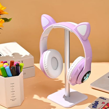 Kids Cat Ear Bluetooth Headphones, LED Light, Mic, Foldable | Foldable Cat Headphone, LED Light Up Ear, Cat Ear Headphones for Toddler, Microphone/TF Card - color: Purple