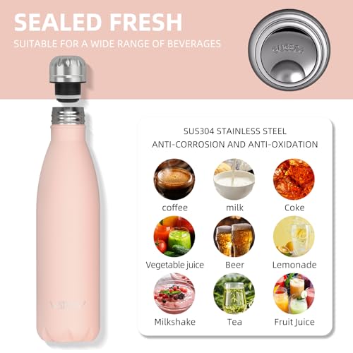 WATERSY Stainless Steel water bottles,17oz/500ml Insulated Water Bottles,Pink metal water bottle Keeps Drink Cold and Hot,BPA Free kids water bottles for School,Gym,Travel,Sports - color: Nectarine