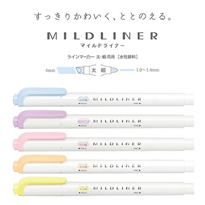 Zebra WKT7-5C-YC Highlighter, Mild Liner, Gentle Mild 5 Color Set - color: 5 colors (mild gentle), style: Fluorescent
